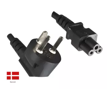 Netzkabel Dänemark Typ K 90° auf C5, 0,75mm², Zulassungen: VDE/DEMKO, schwarz, Länge 1,80m